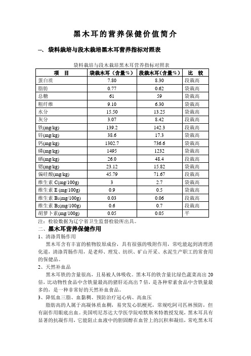 黑木耳的营养保健价值