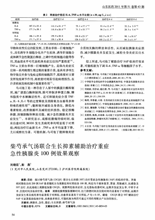 柴芍承气汤联合生长抑素辅助治疗重症急性胰腺炎100例效果观察