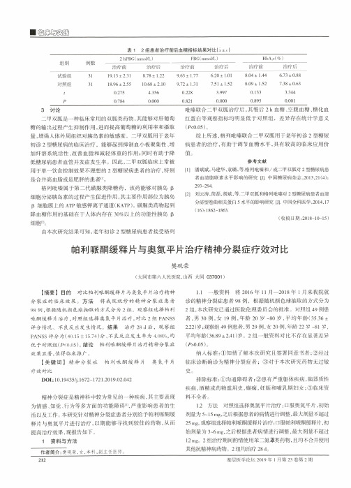 帕利哌酮缓释片与奥氮平片治疗精神分裂症疗效对比