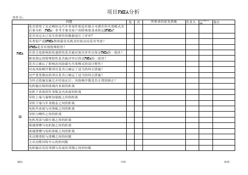 设计、过程DFMEA检查表