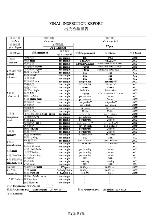 线路板出货检验报告