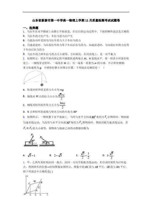 山东省新泰市第一中学高一物理上学期11月质量检测考试试题卷