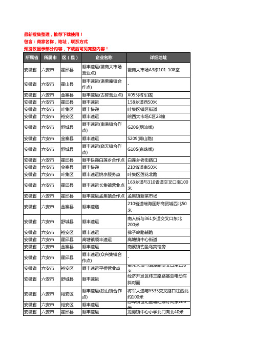 新版安徽省六安市顺丰快递企业公司商家户名录单联系方式地址大全33家