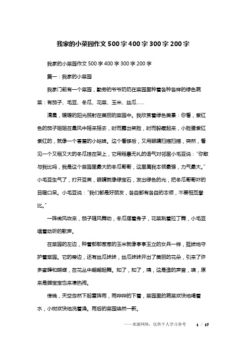 我家的小菜园作文500字400字300字200字