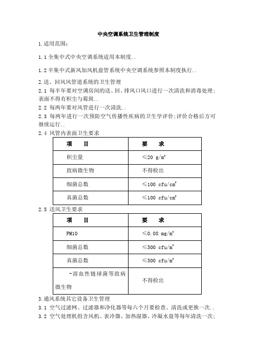 中央空调系统卫生管理规定