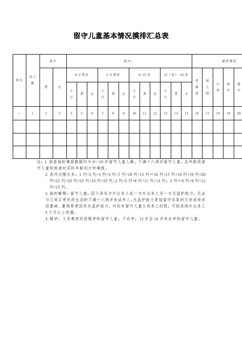 留守儿童基本情况摸排汇总表