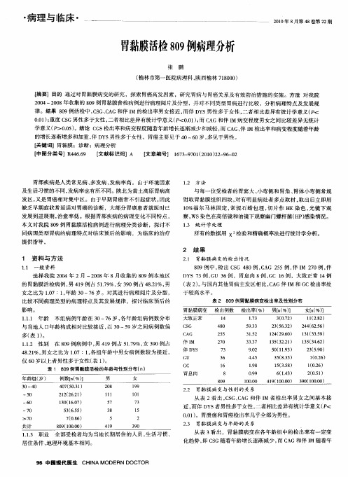 胃黏膜活检809例病理分析