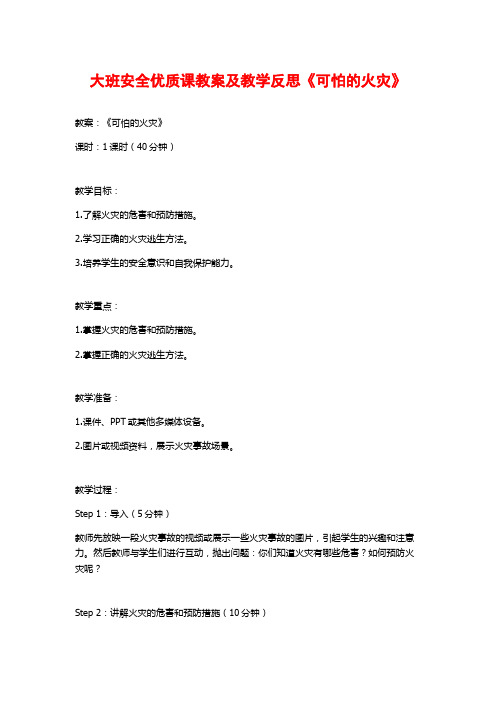 大班安全优质课教案及教学反思《可怕的火灾》