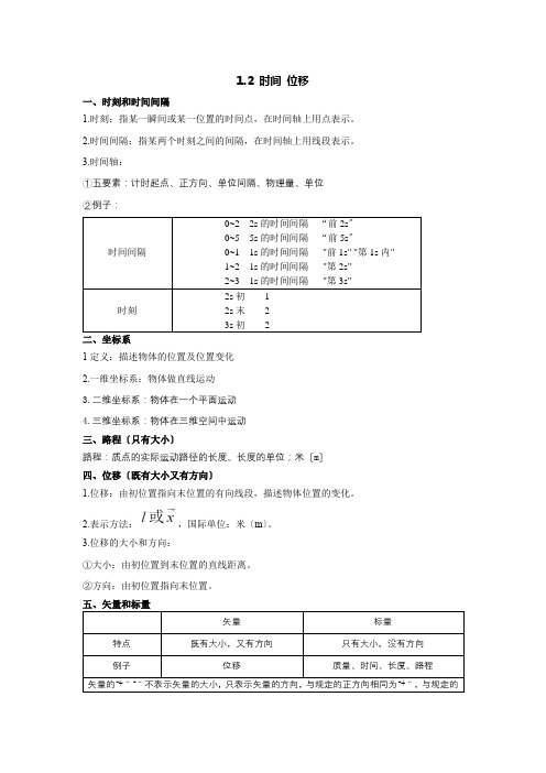 1.2时间位移导学案高一上学期物理人教版