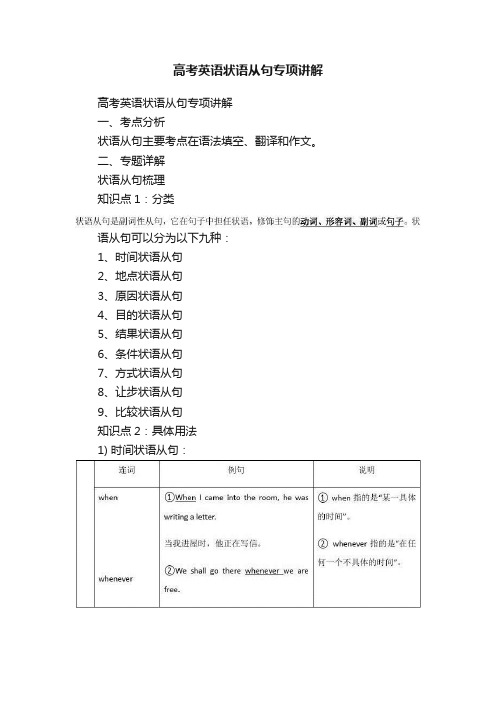 高考英语状语从句专项讲解