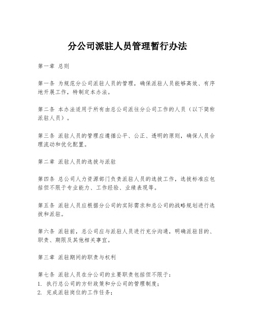 分公司派驻人员管理暂行办法