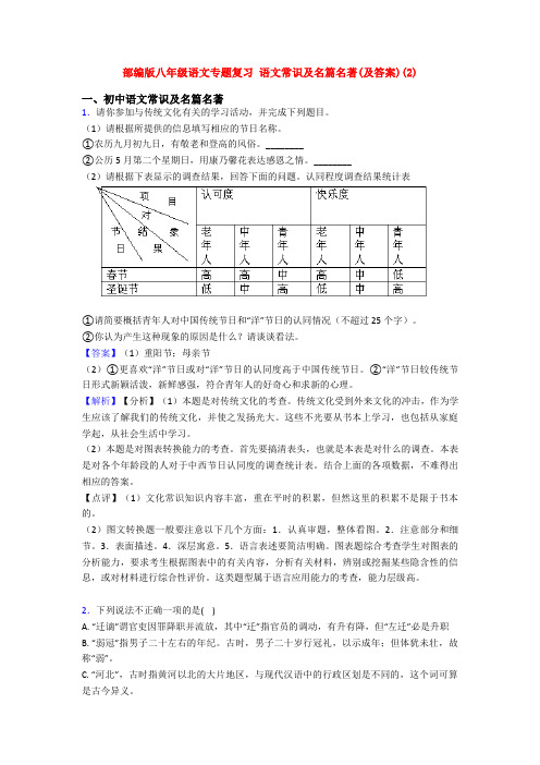 部编版八年级语文专题复习 语文常识及名篇名著(及答案)(2)