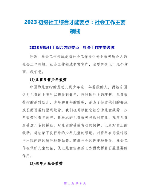 2023初级社工综合能力要点：社会工作主要领域