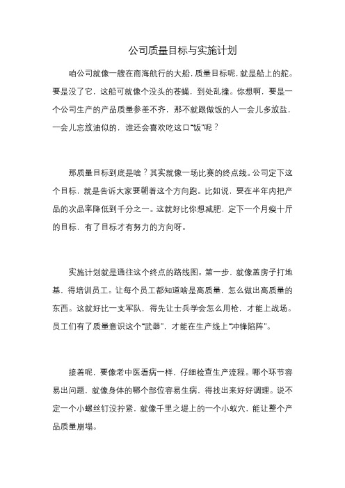 公司质量目标与实施计划