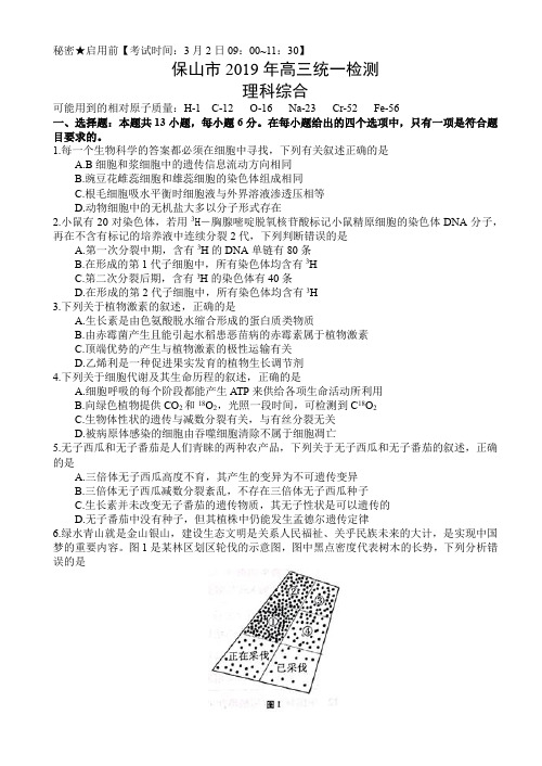 云南省2019年高三一模考试理科综合试题及答案