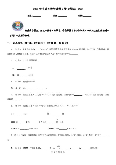 2021年小升初数学试卷C卷(考试)(43)