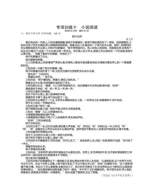 专项训练十 小说阅读-2020春人教部编版九年级语文下册同步测试