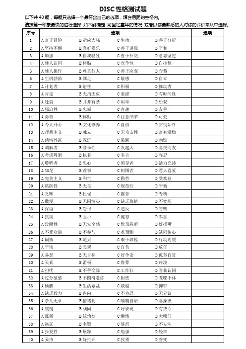 DISC性格测试题