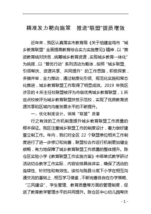 精准发力靶向施策 推进“联盟”提质增效