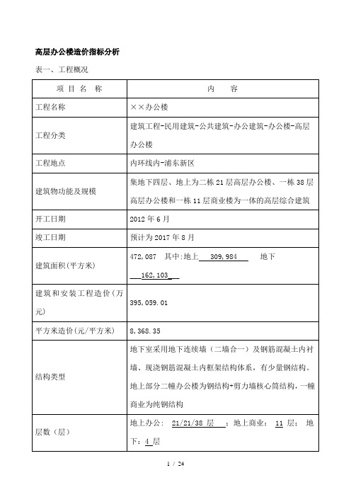 高层办公楼造价指标表