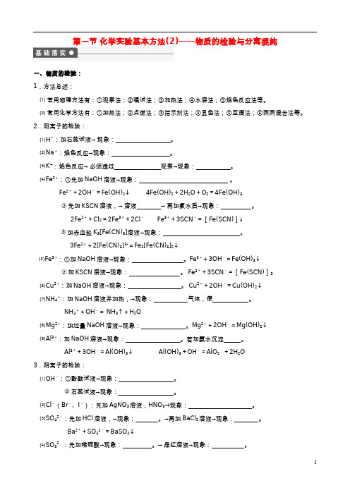 高考化学第一轮复习第1章物质的量第1节化学实验基本方法(2)__物质的检验与分离提纯学案必修