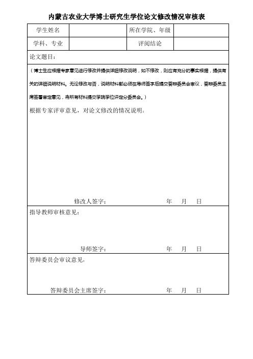 内蒙古农业大学博士研究生学位论文修改情况审核表