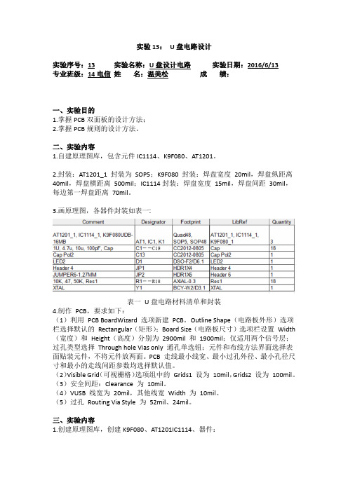 AltiumDesigner的U盘电路设计实验报告