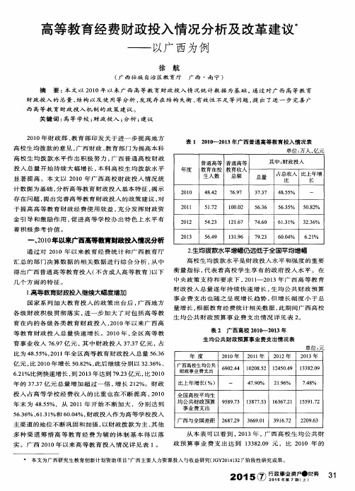 高等教育经费财政投入情况分析及改革建议——以广西为例