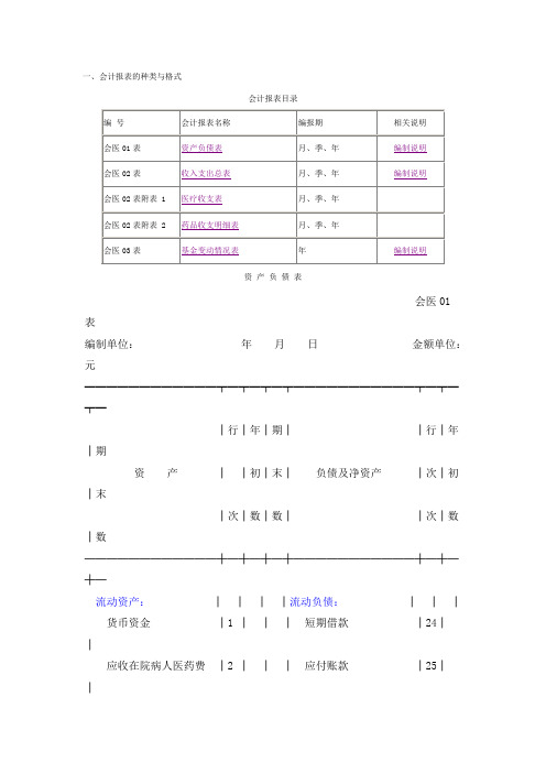 医院内部财务报表