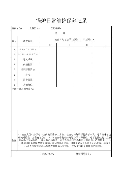 锅炉日常维护保养记录