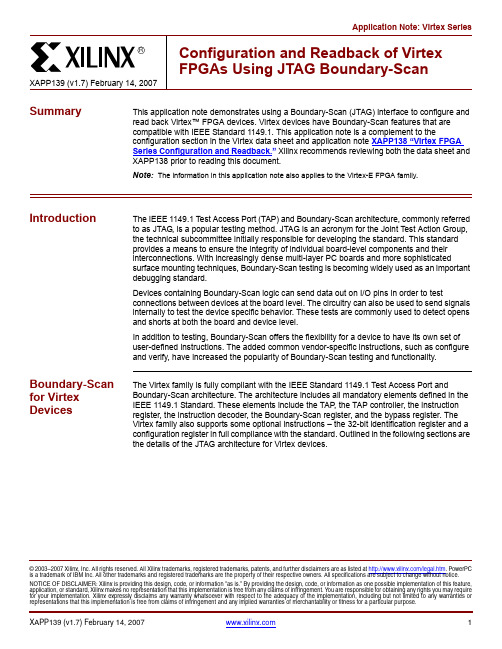利用 (JTAG) 边界扫描实现 Virtex FPGA 的配置和读回