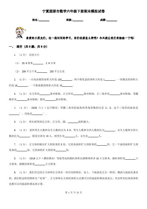 宁夏固原市数学六年级下册期末模拟试卷