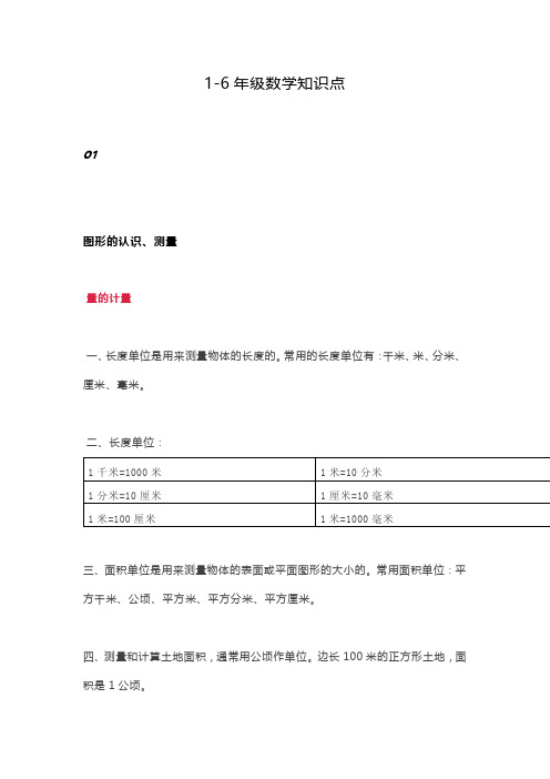 一~六年级数学知识点