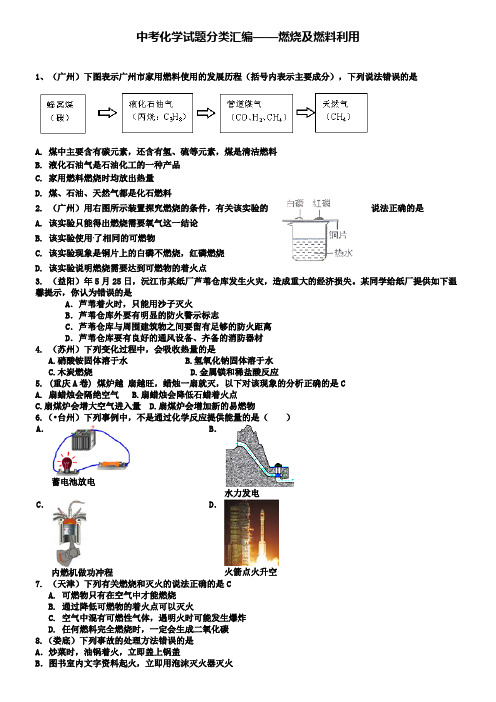 中考化学试题分类汇编 燃烧及燃料利用