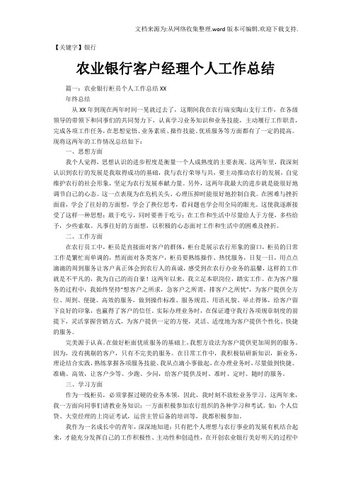 【银行】农业银行客户经理个人工作总结