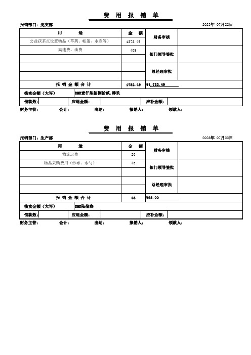 财务费用报销单模板