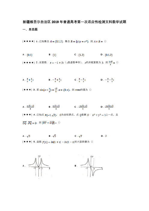 新疆维吾尔自治区2019年普通高考第一次适应性检测文科数学试题