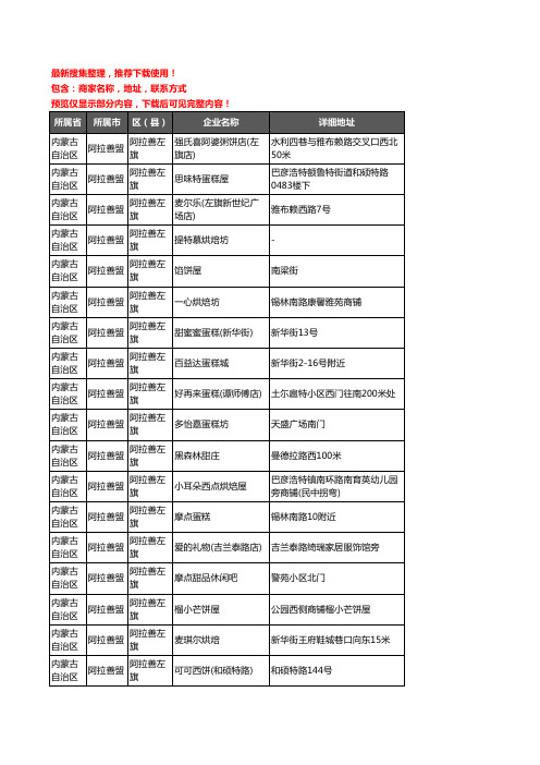 新版内蒙古自治区阿拉善盟阿拉善左旗蛋糕房企业公司商家户名录单联系方式地址大全21家