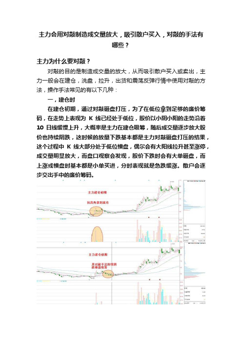 主力会用对敲制造成交量放大，吸引散户买入，对敲的手法有哪些？