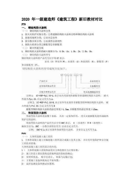 2020年一级建造师《建筑工程》新旧教材对比