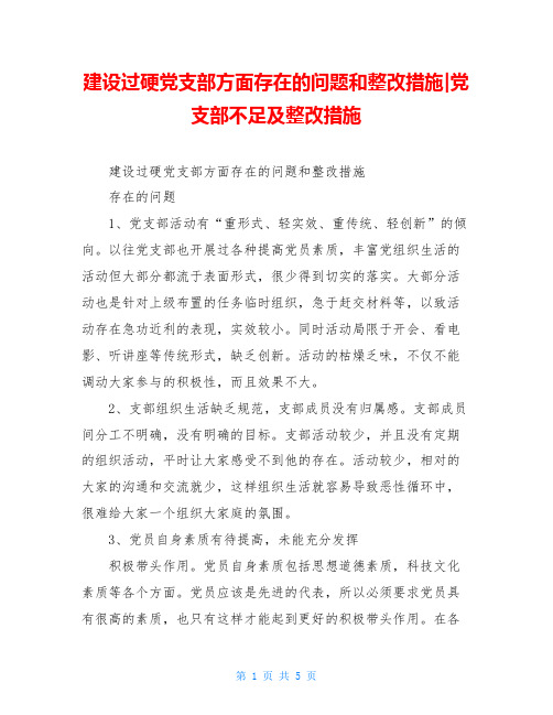 建设过硬党支部方面存在的问题和整改措施-党支部不足及整改措施