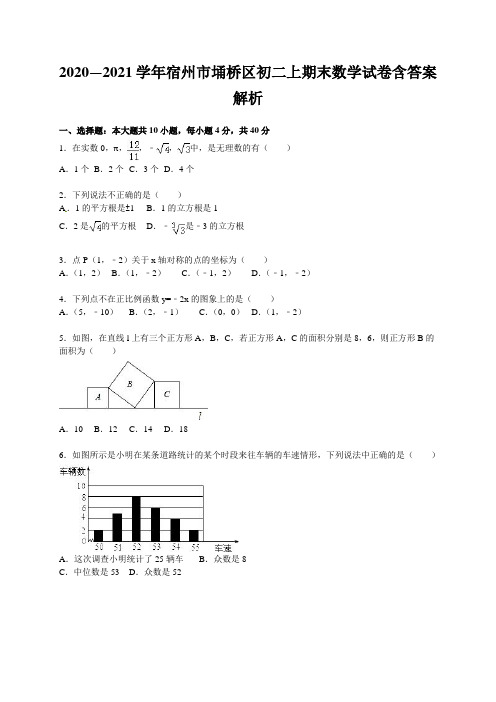 2020—2021学年宿州市埇桥区初二上期末数学试卷含答案解析