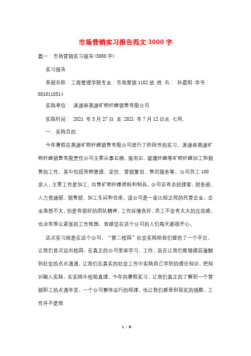 市场营销实习报告范文3000字