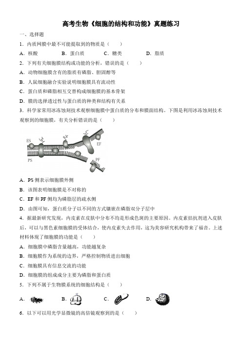 高考生物《细胞的结构和功能》真题练习含答案