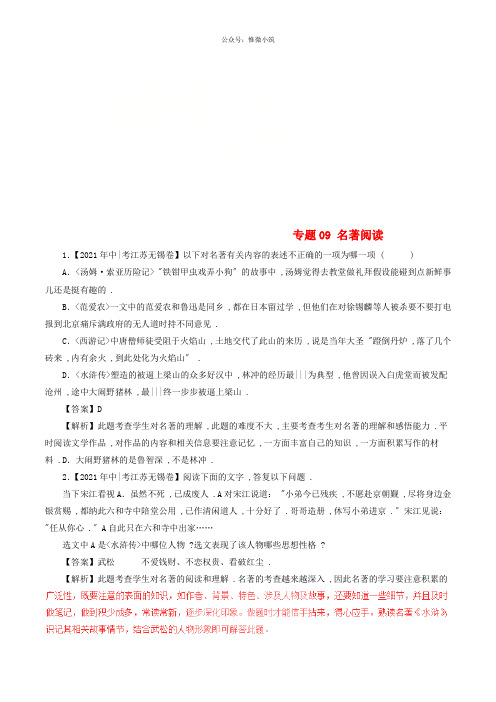 2020年中考语文试题分项版解析汇编：专题09 名著阅读