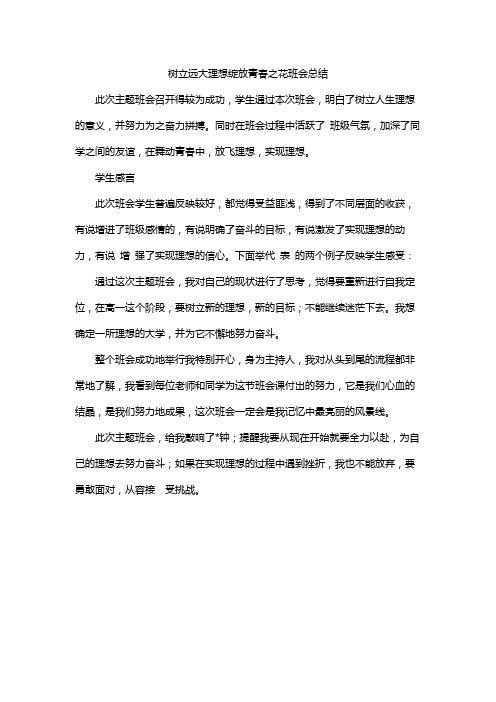 树立远大理想绽放青春之花班会总结