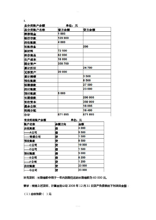 会计学原理资产负债表计算分析题