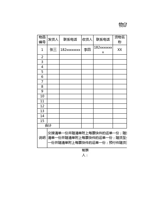 物流交接清单表