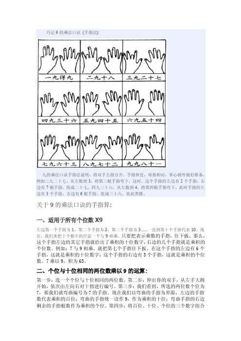 乘法口诀关于8和9的手指算