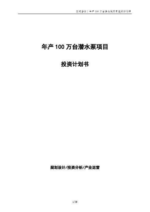 年产100万台潜水泵项目投资计划书